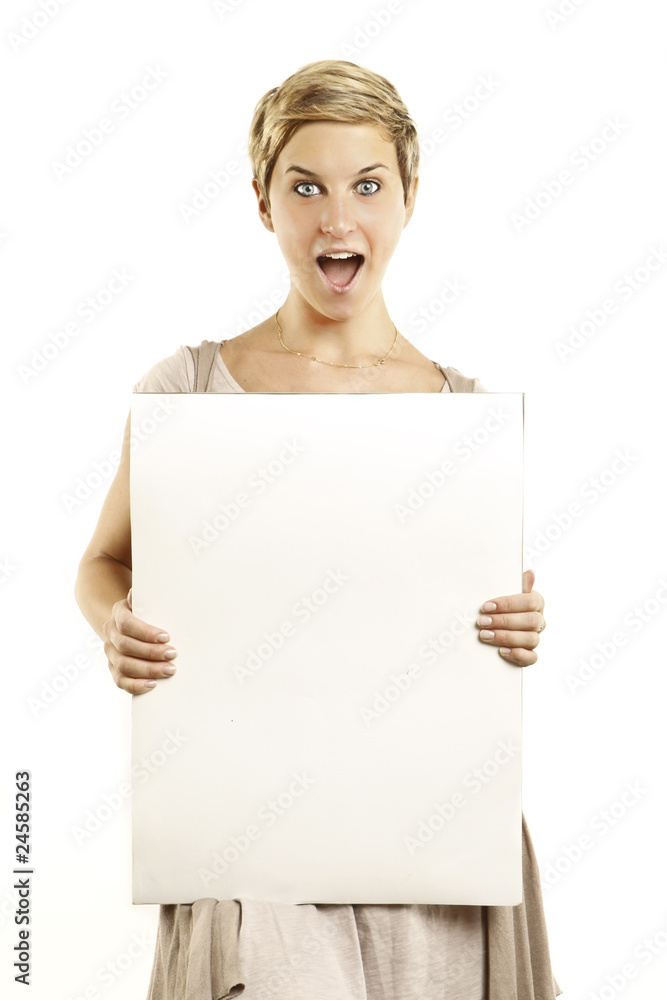 beautiful sexy woman holding a banner add isolated over a whtie beautiful sexy woman holding a banner add isolated over a whtie