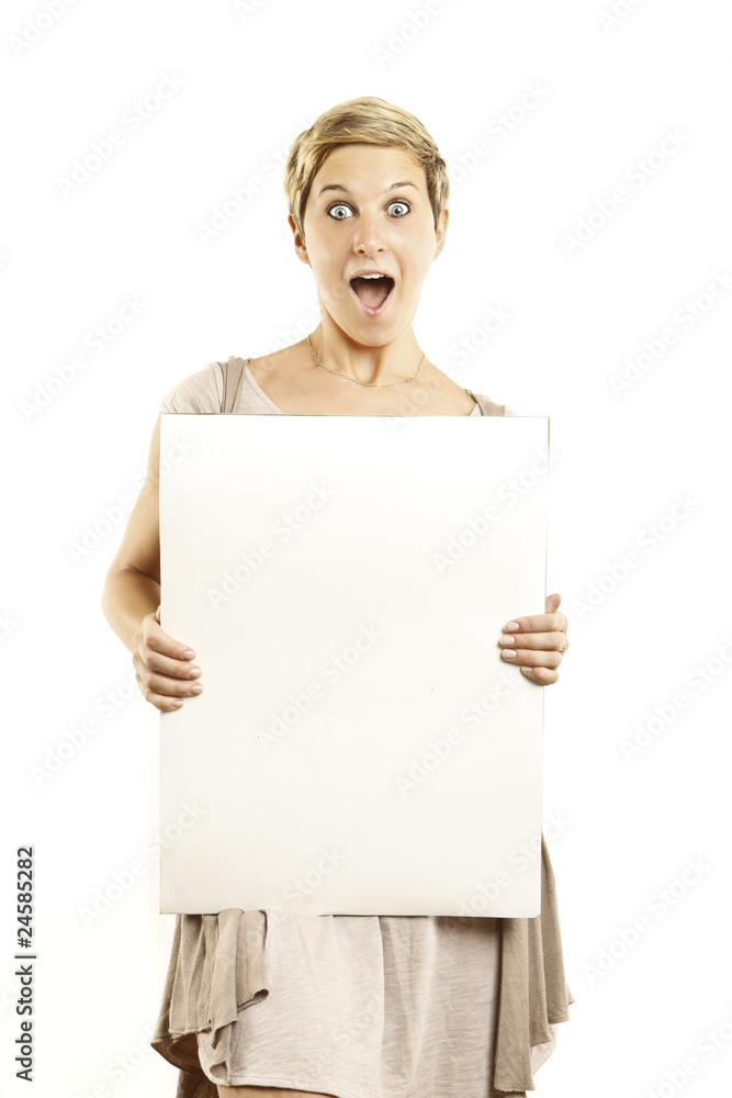 beautiful sexy woman holding a banner add isolated over a whtie beautiful sexy woman holding a banner add isolated over a whtie