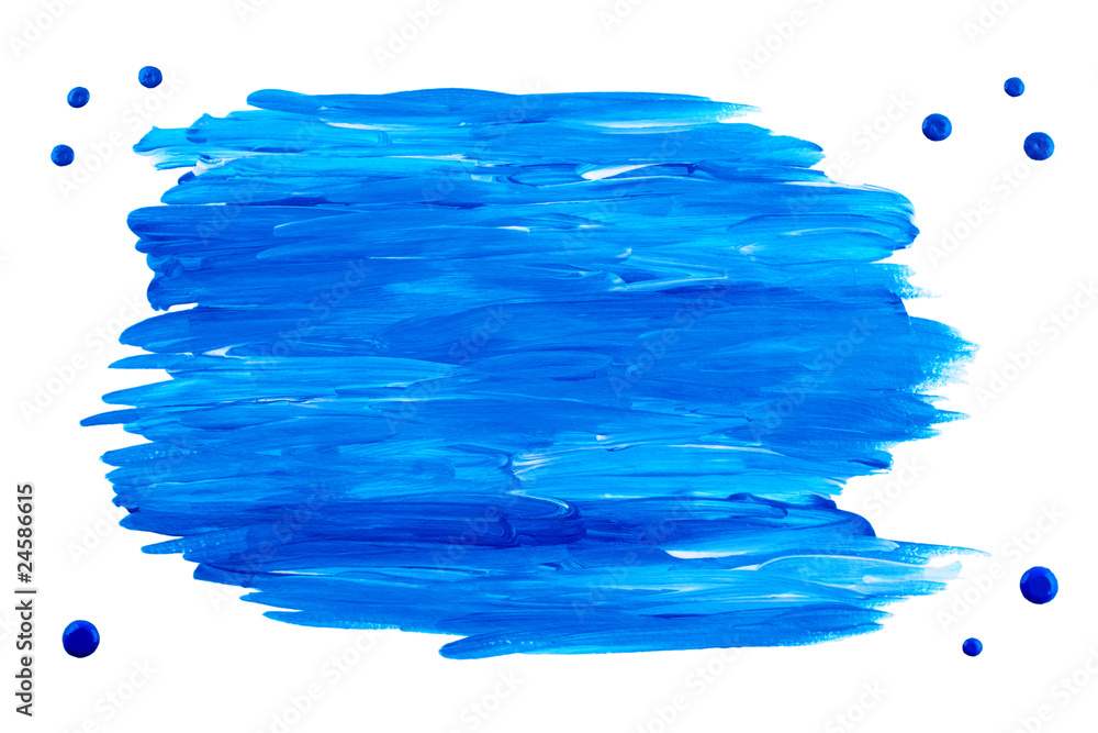 Blue acrylic paint frame/blot isolated on white