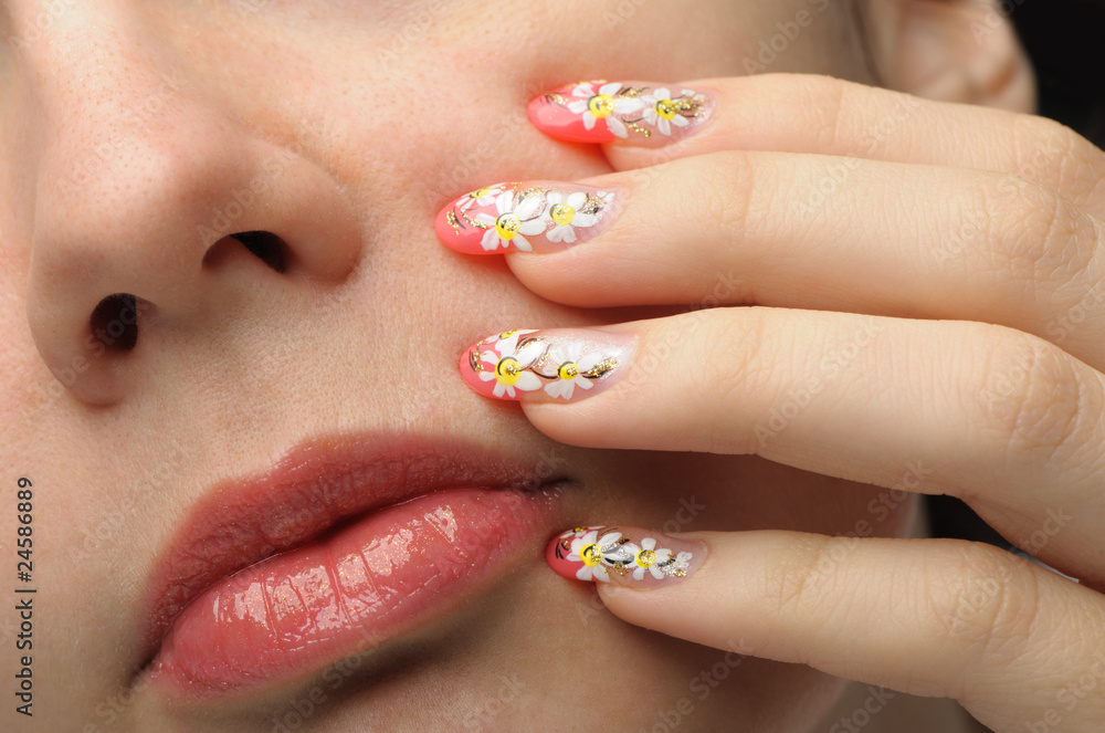 Female face close up and nail art Female face close up and nail art