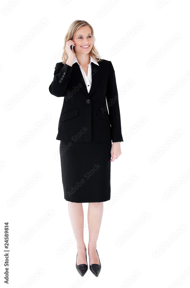 Confident young businesswoman talking on phone Confident young businesswoman talking on phone