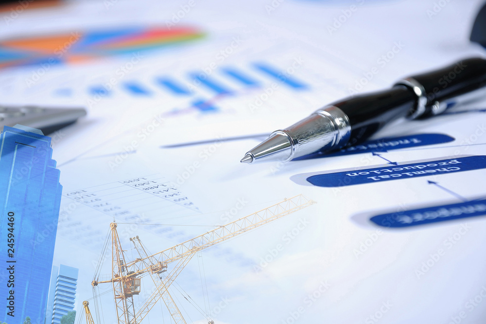 Charts, diagrams, documents on the desktop Charts, diagrams, documents on the desktop