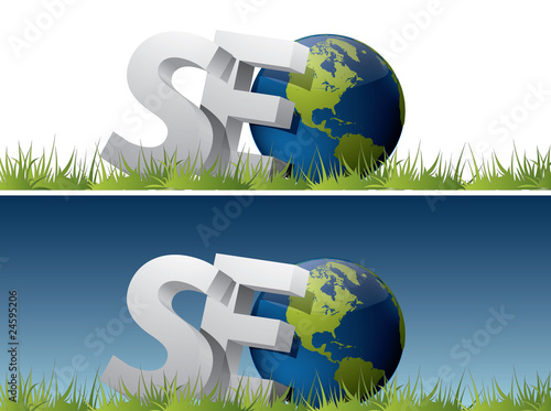 3d illustration of text 'SEO' with earth globe