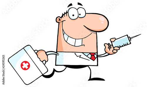 Doctor Running With A Syringe