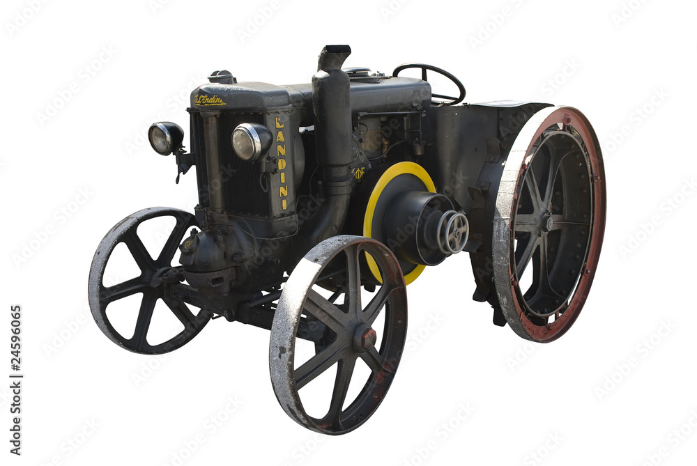 isolated black vintage tractor on white background
