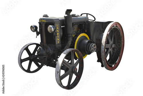 isolated black vintage tractor on white background