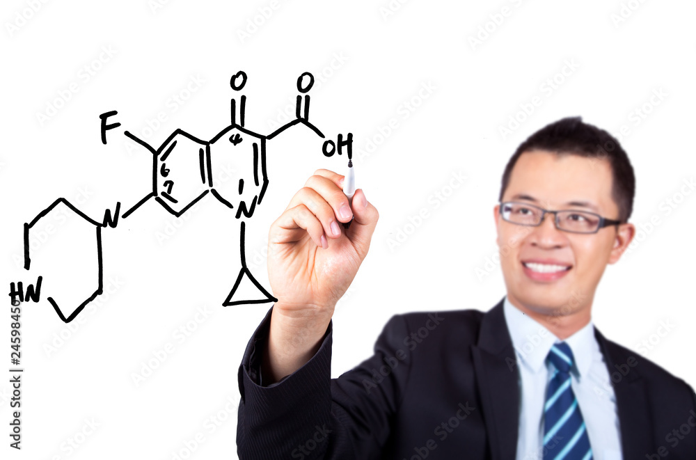 young teacher drawing a Chemical formula graph young teacher drawing a Chemical formula graph