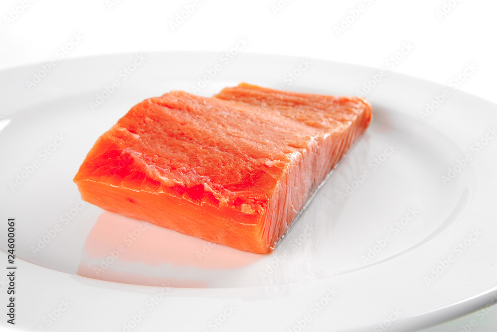 smoked salmon on white plate