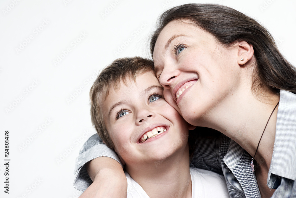 Happy mother with the son isolated Happy mother with the son isolated