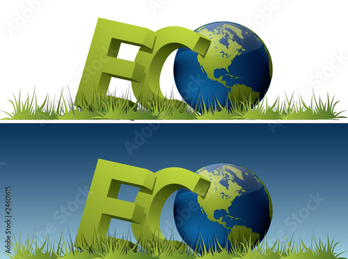 Eco text with earth in grass