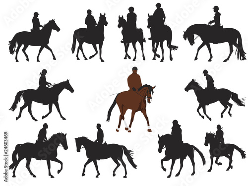 collection of horseback rider silhouettes