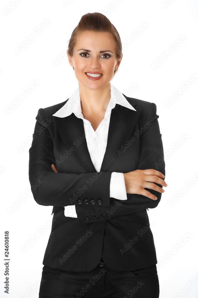 modern business woman with crossed arms on chest isolated modern business woman with crossed arms on chest isolated