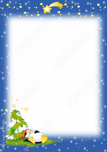 Pinguino con albero di Natale e cometa