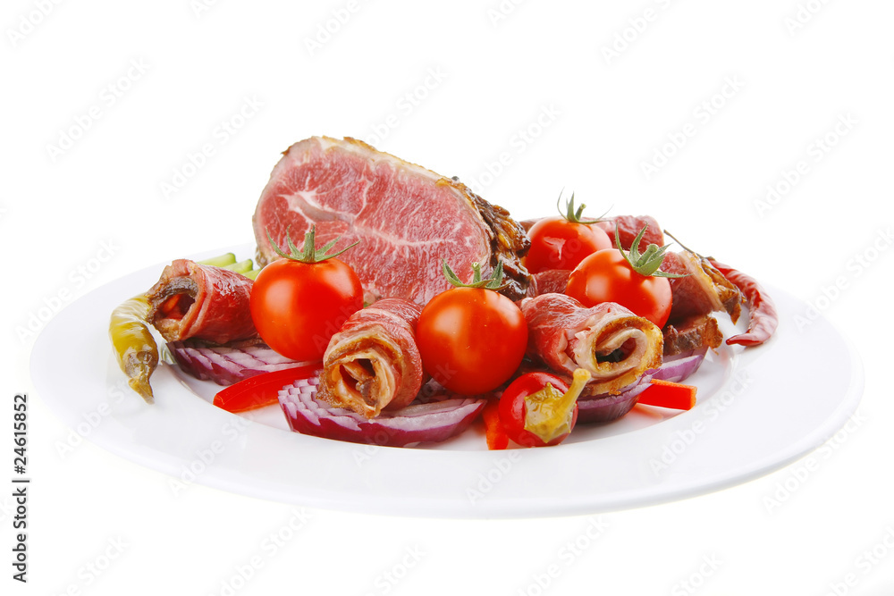 beef rolls and chunk on white beef rolls and chunk on white