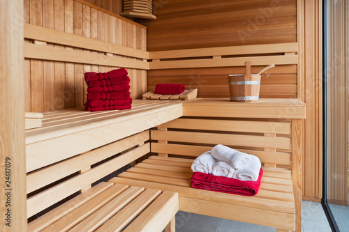 Interior of a wooden sauna