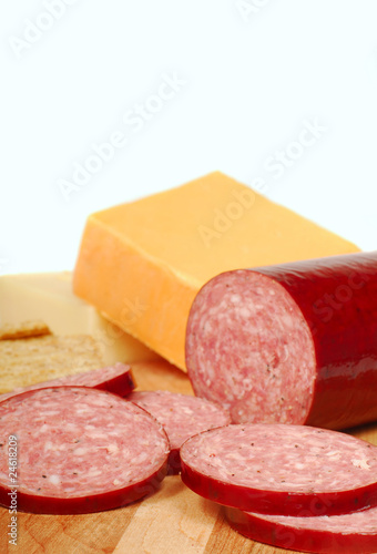Salami with cheese and crackers