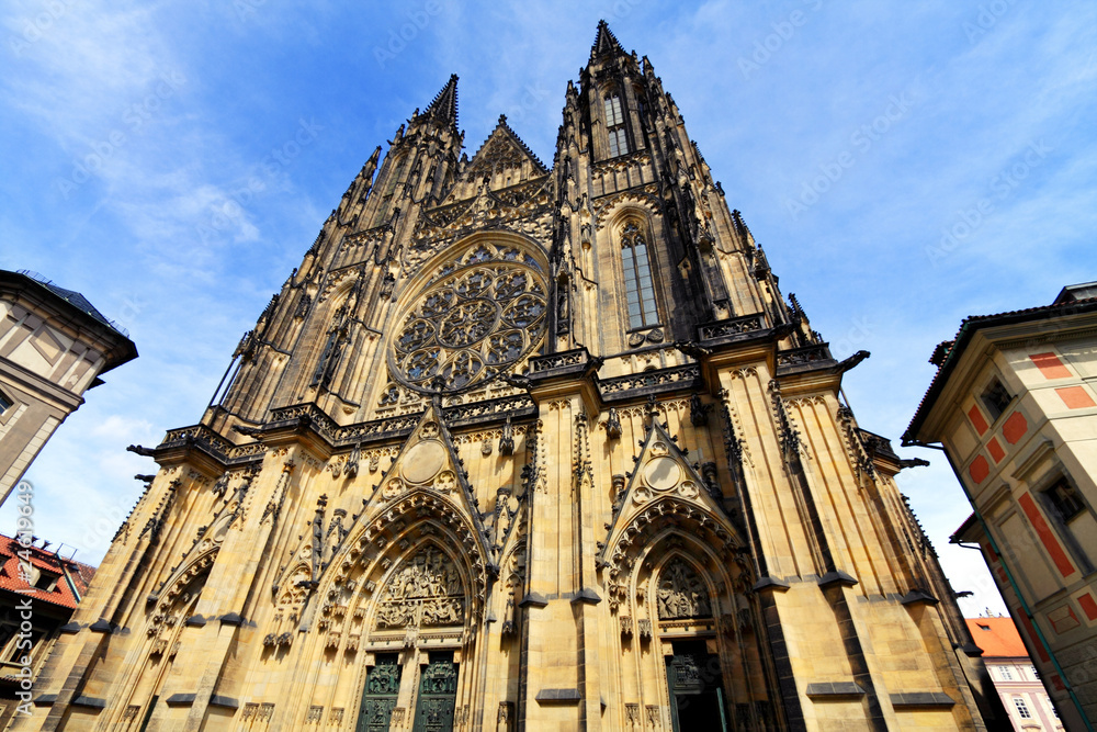 Front view of Saint Vitus cathedral,  Prague