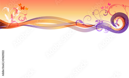 background flowers, butterflies and waves