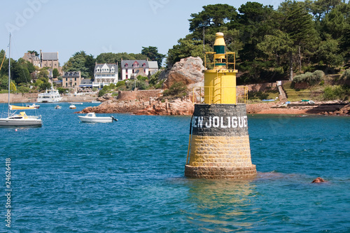 Harbor with signposting of Island of Brehat in Bretagne, France photo