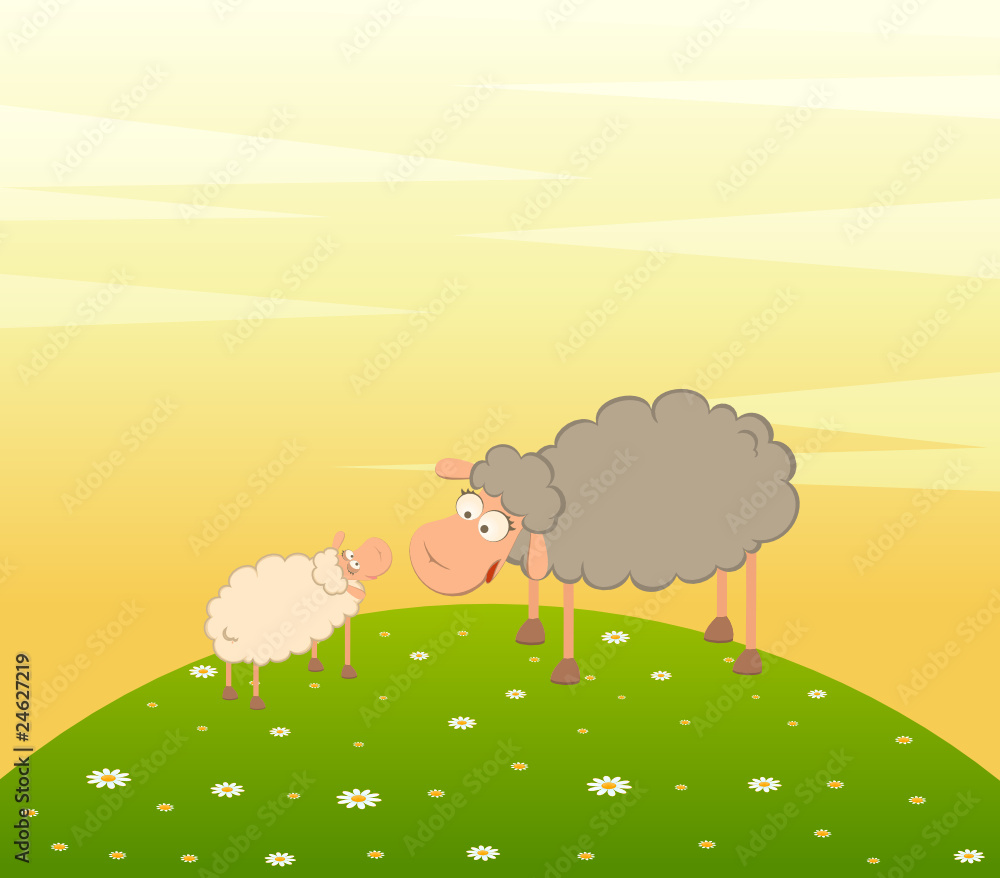 two cartoon smiling sheep in love two cartoon smiling sheep in love
