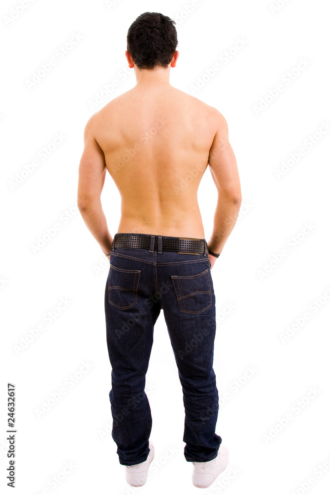 Fototapeta premium Young muscular male from the back, isolated on white background