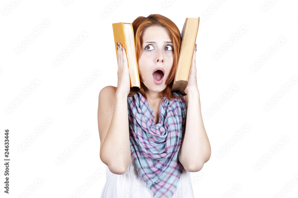 Young student with two book and headache. Young student with two book and headache.