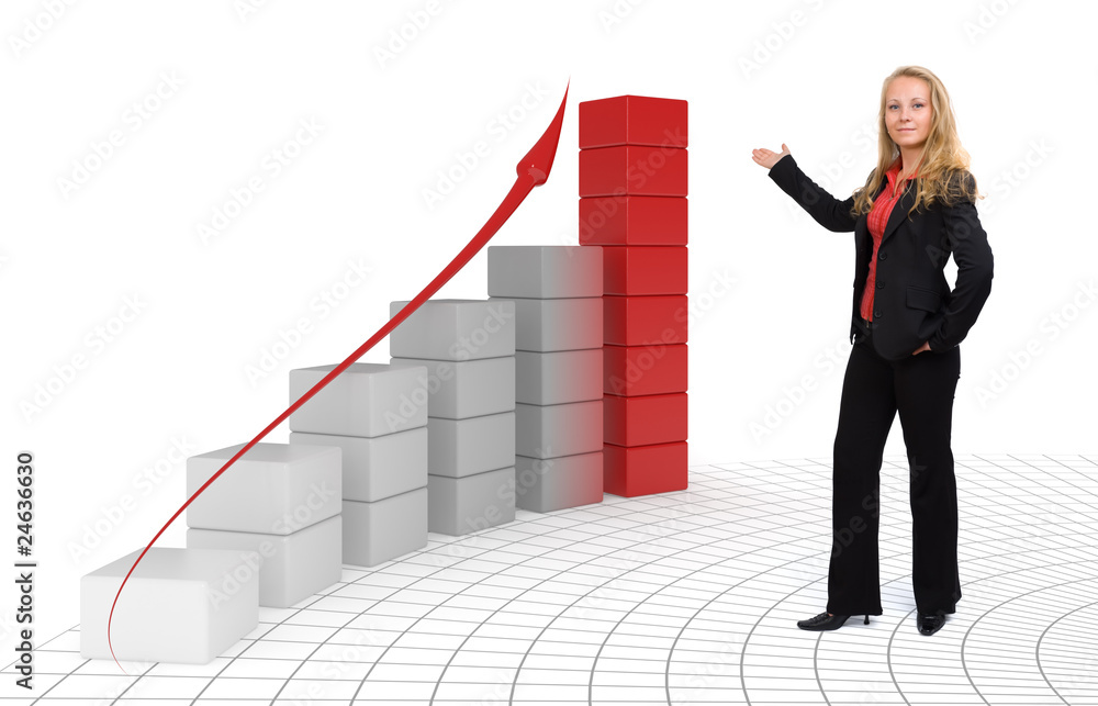 Business woman - Growth and success 3d Graph Business woman - Growth and success 3d Graph
