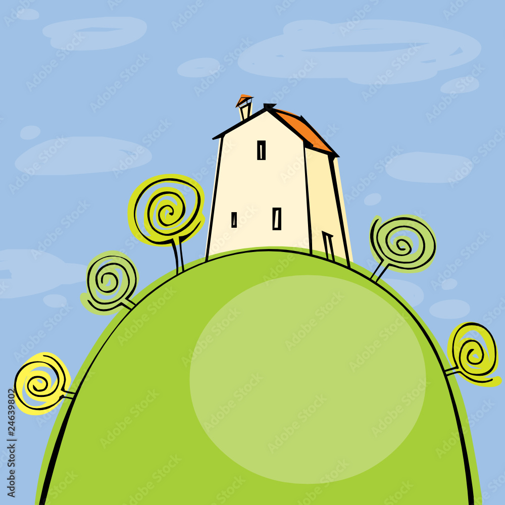 Naklejka premium Summer landscape with house