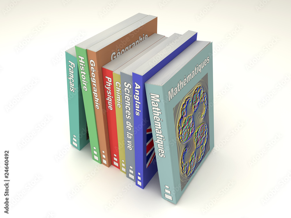 Naklejka premium Multi-colored french school books line of many matters