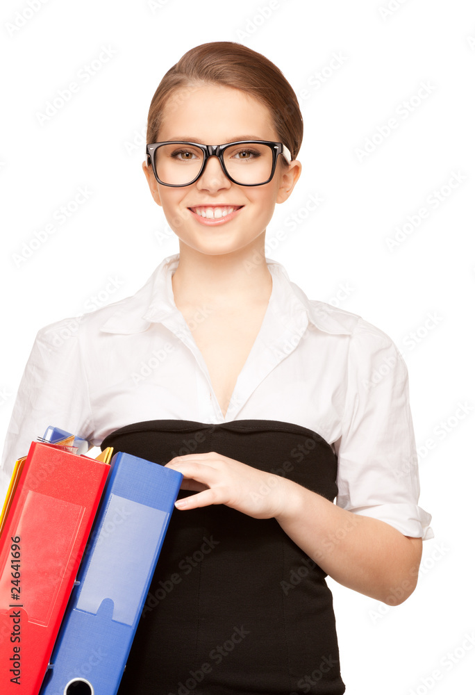 young attractive businesswoman with folders young attractive businesswoman with folders