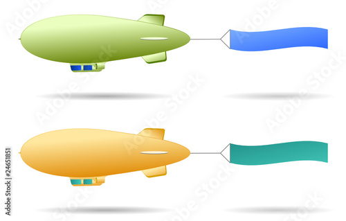 Set of two retro blimps with sign flag
