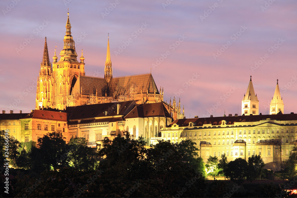The beautiful night View on bright Prague gothic Castle