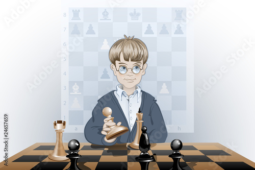Boy playing chess vector illustration 