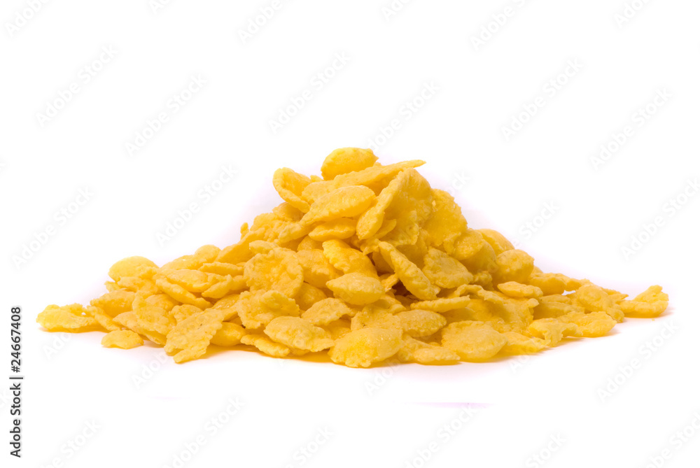 Crispy corn flakes on a white background Crispy corn flakes on a white background
