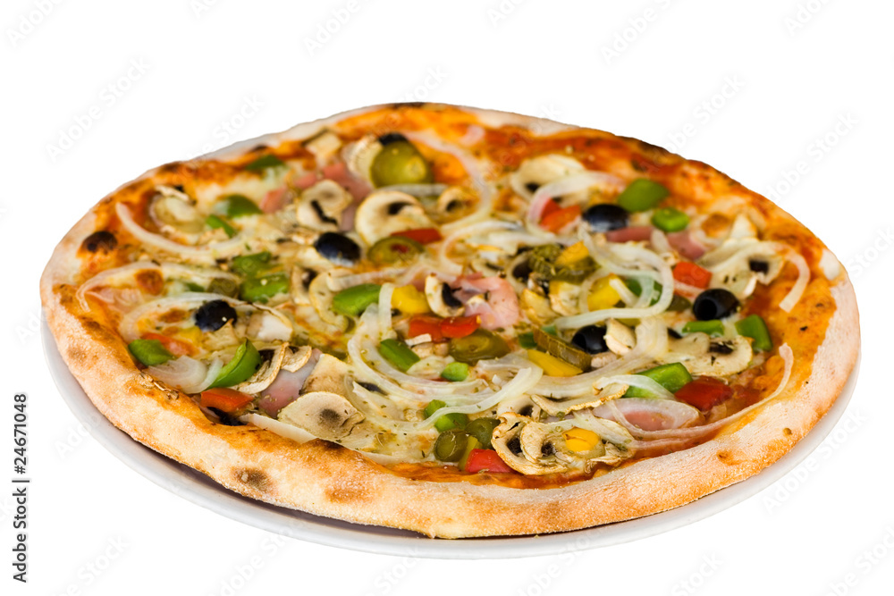 pizza mit champignons,schinken,oliven