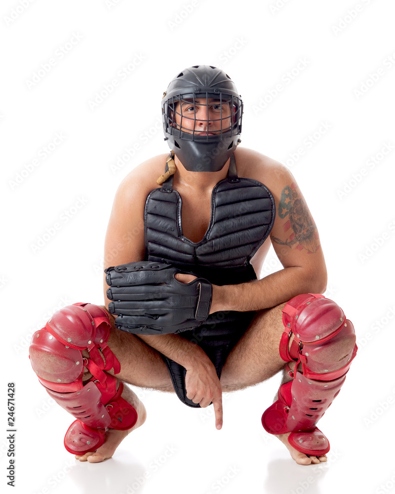 Naklejka premium Nude Baseball Catcher