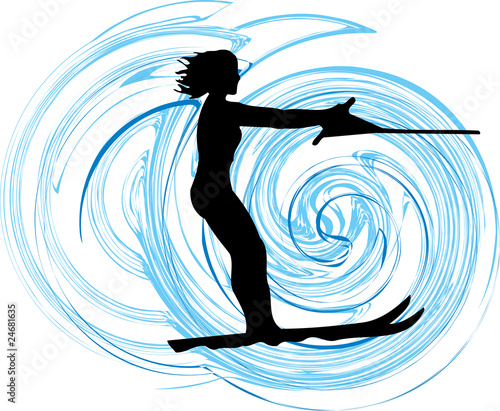 Water skiing woman illustration
