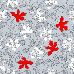 Doodle seamless background from decorative autumn leaves