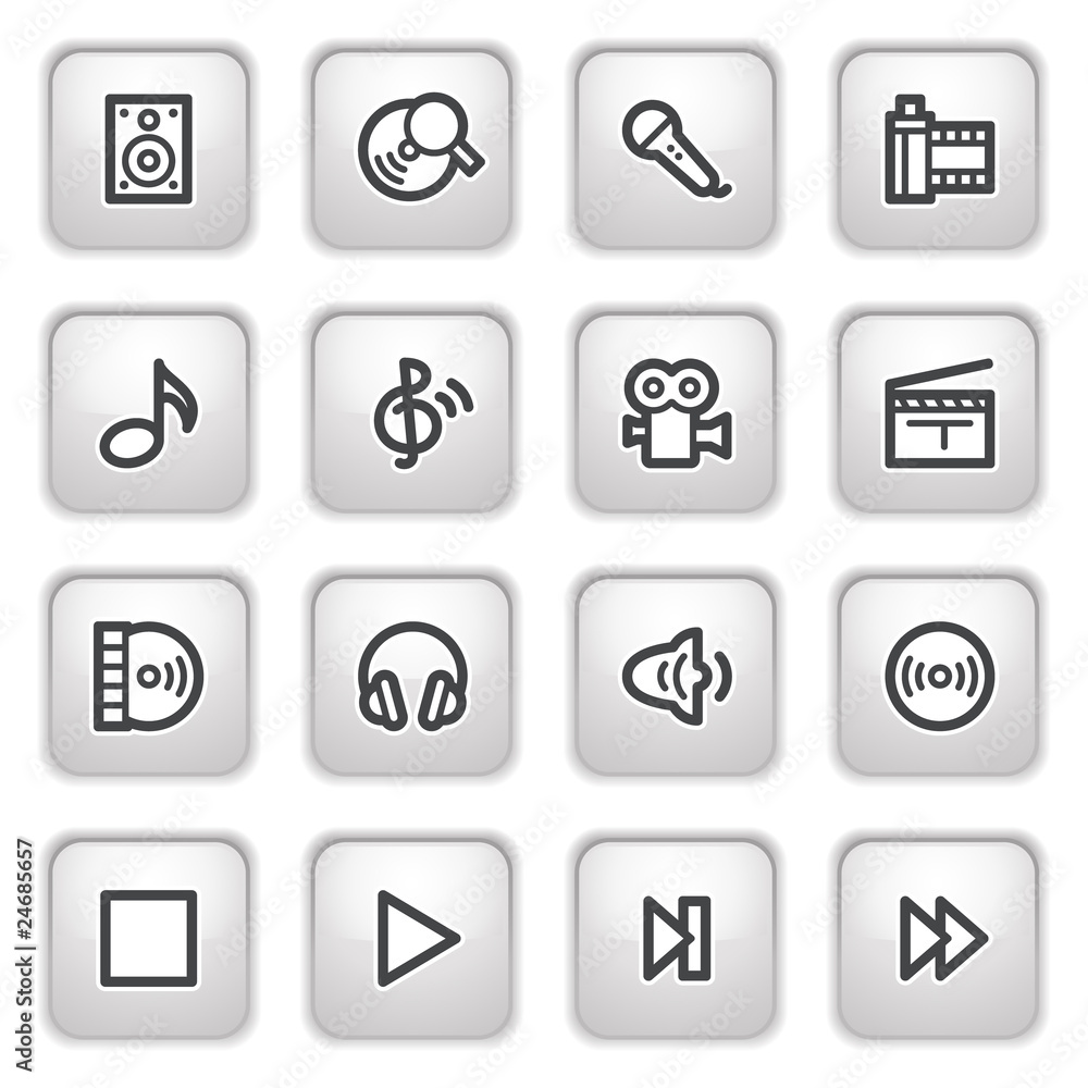 Audio video web icons on gray buttons. Audio video web icons on gray buttons.