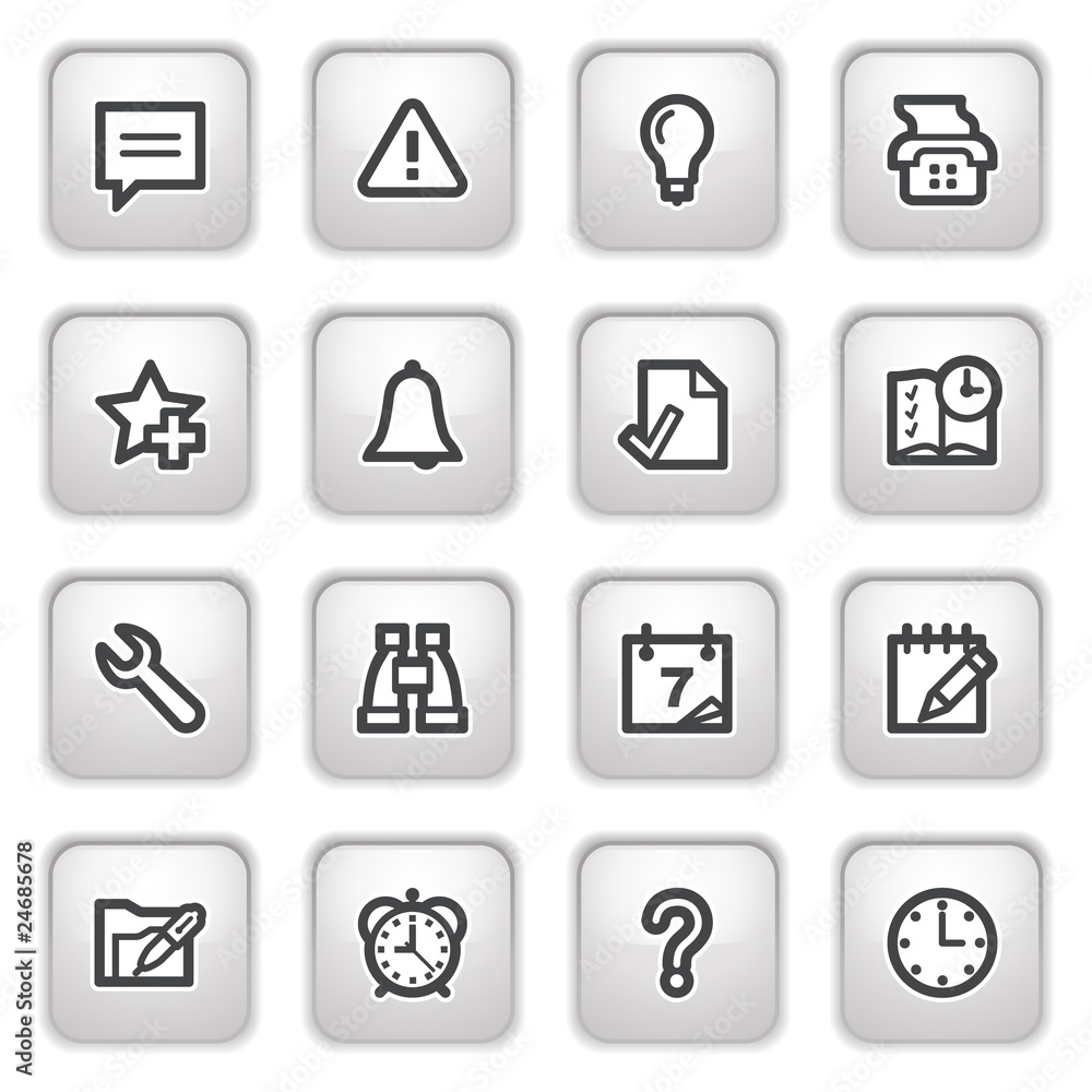 Organizer web icons on gray buttons. Organizer web icons on gray buttons.