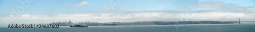 Panoramic of Alcatraz, San Francisco bridge to bridge, and the b