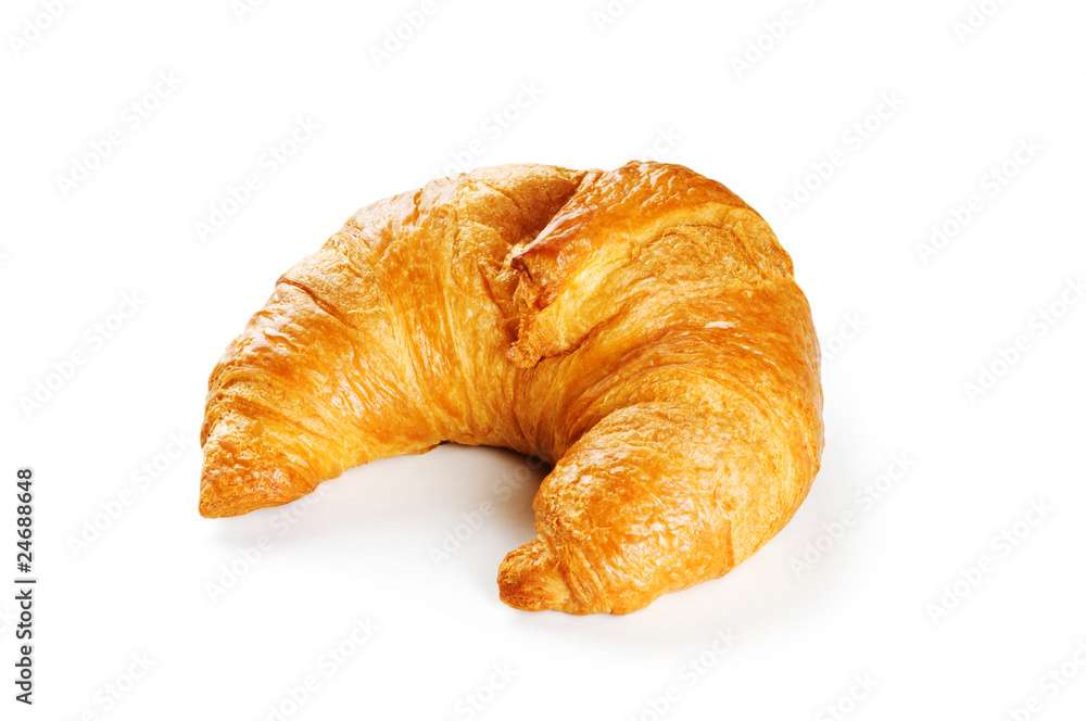 Breakfast concept - croissant and tea isolated on white