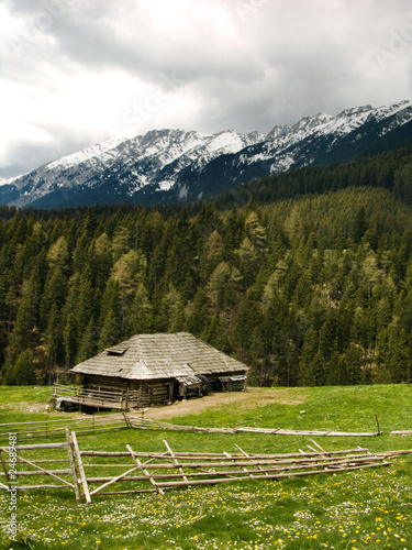 Sheepfold cottage in mountains photo