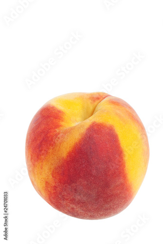 Closeup of peach isolated on white with copy space