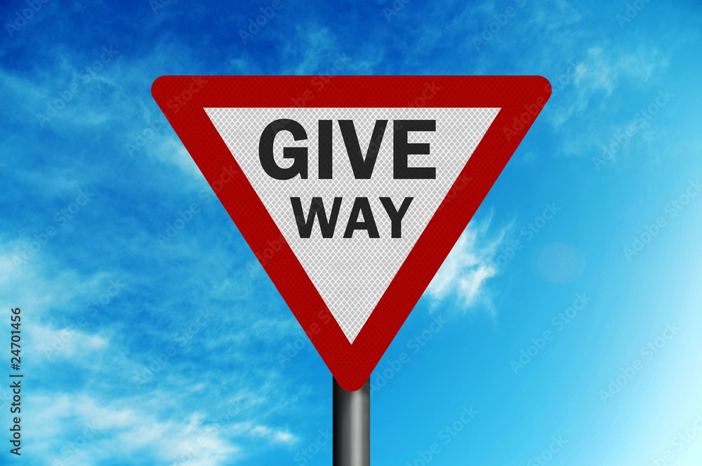 Photo realistic ' give way' sign, against a bright blue sky Photo realistic ' give way' sign, against a bright blue sky