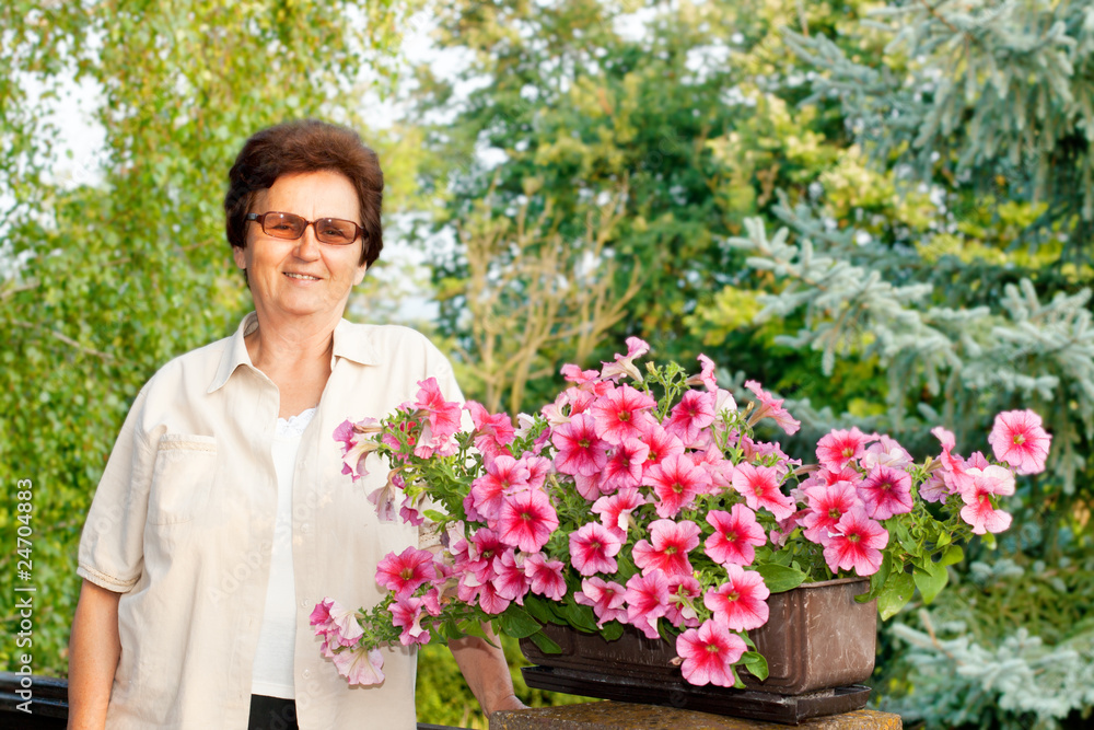 senior woman and flowers senior woman and flowers