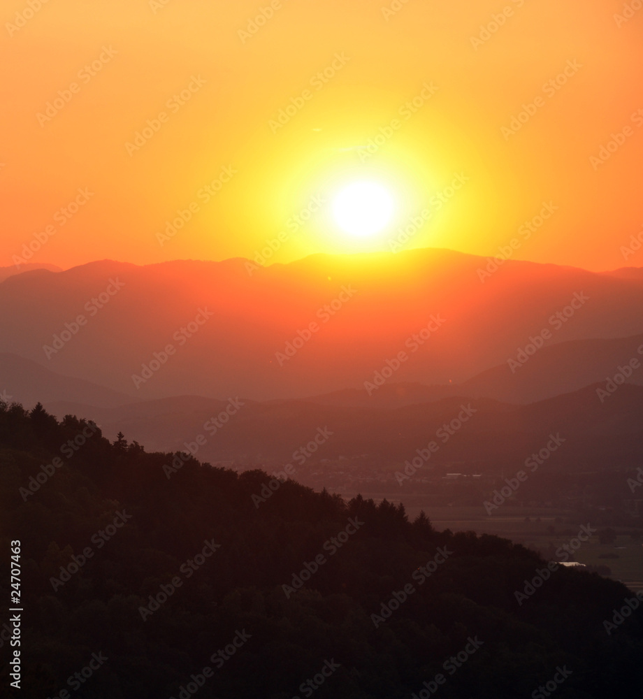 Fototapeta premium Sunset seen from Celje Castle