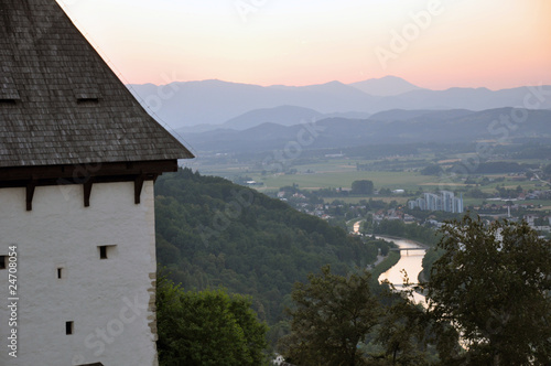 Aerial evening view over Celje