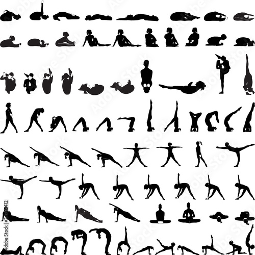 Various yoga postures silhouettes vector--