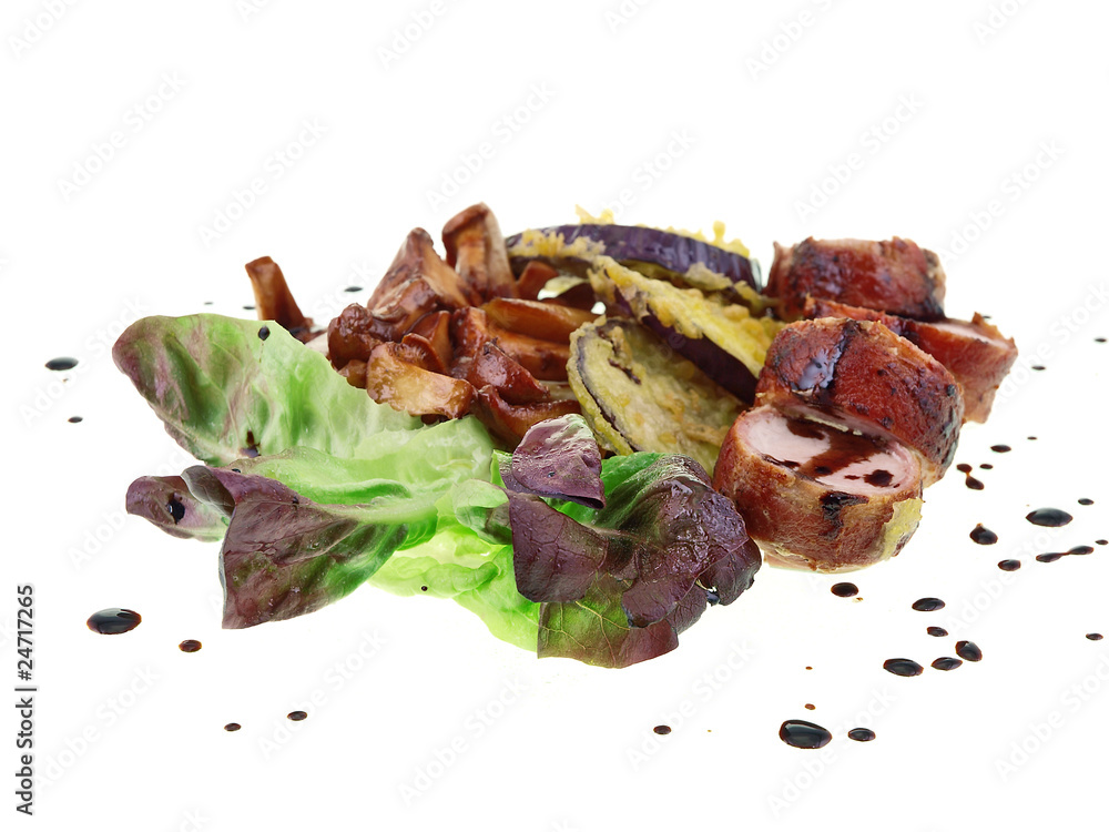 pork loin wrapped in bacon served with salad & vegetables pork loin wrapped in bacon served with salad & vegetables